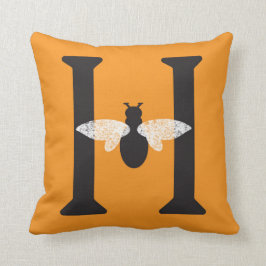 Cojín decorativo negro anaranjado de la abeja de