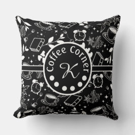 Cojín Decorativo negro antro de café moderno de mediados de siglo