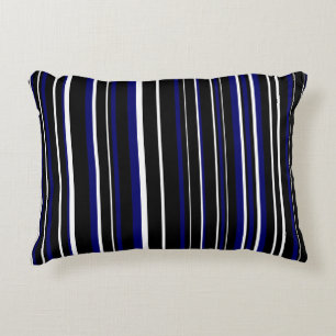 Cojín Decorativo Negro, azul marino oscuro y franja de código de ba