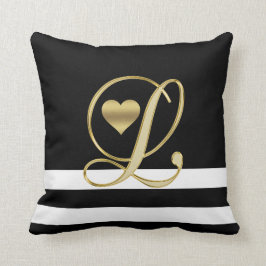 Cojín Decorativo Negro/blanco únicos de las iniciales del oro del
