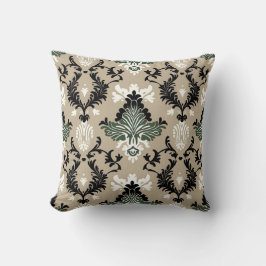 Cojín Decorativo Negro, blanco, verde estilo Damasco