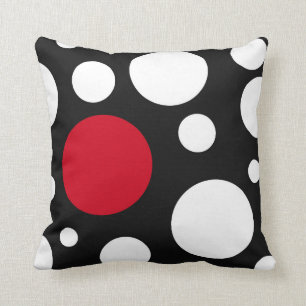 Cojín Decorativo negro, blanco y rojo modernos con los círculos