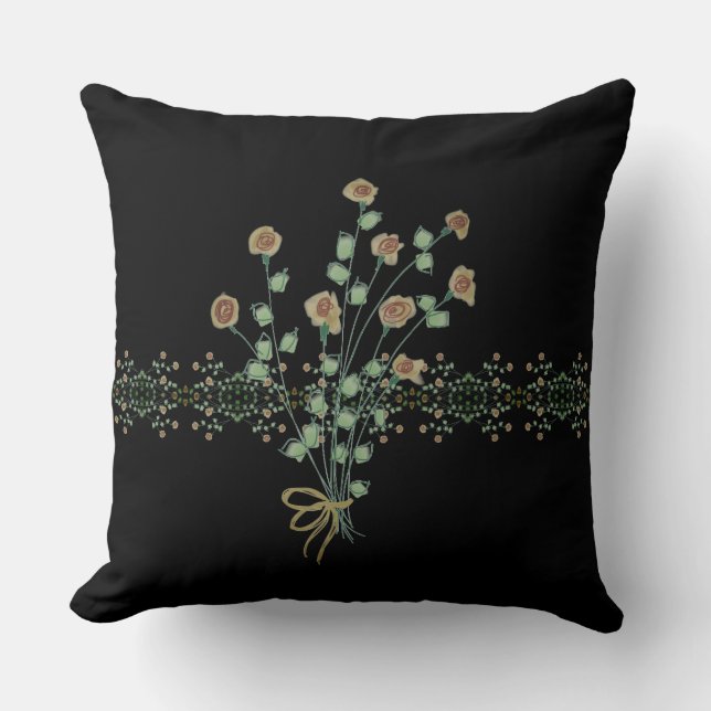 Cojín Decorativo Negro con acento floral (Anverso)