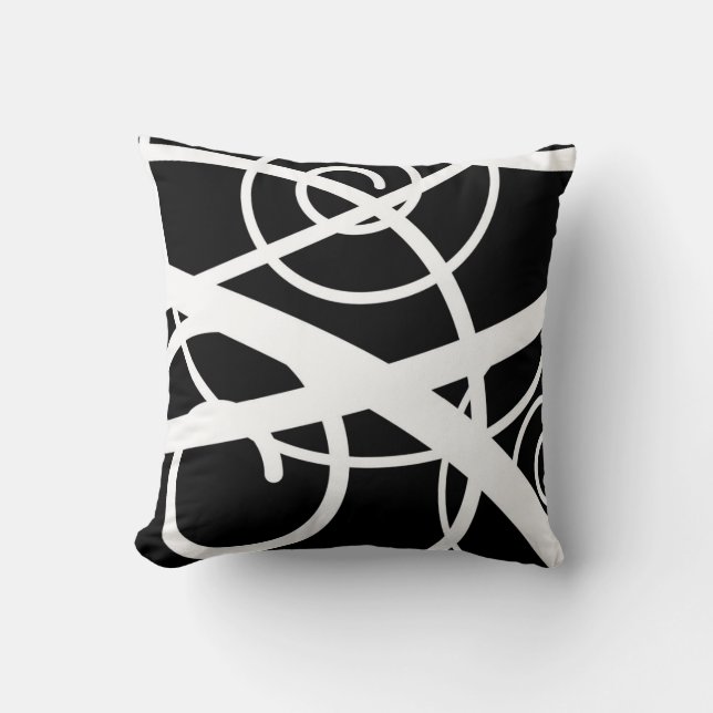 Cojín Decorativo Negro con los remolinos blancos (Anverso)