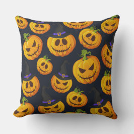 COJÍN DECORATIVO NEGRO CON NARANJA HALLOWEEN PUNTOS CON GORRAS