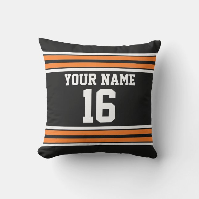 Cojín Decorativo Negro con Naranja White Stripes Team Jersey (Anverso)