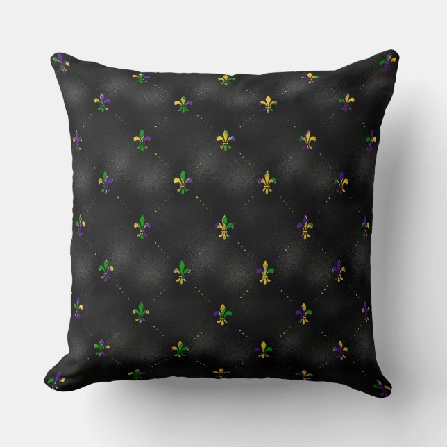 COJÍN DECORATIVO NEGRO CON ORO PURPLE VERDE FLEUR DI LIS (Anverso)