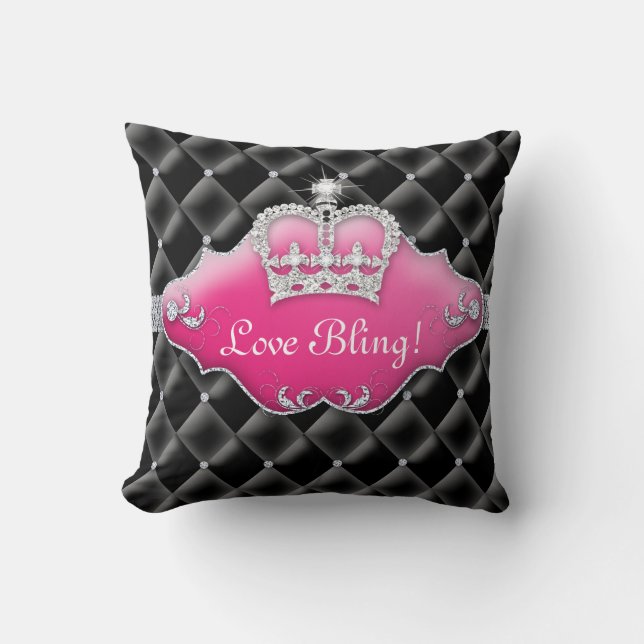 Cojín Decorativo Negro de los diamantes de princesa Crown Pillow (Anverso)