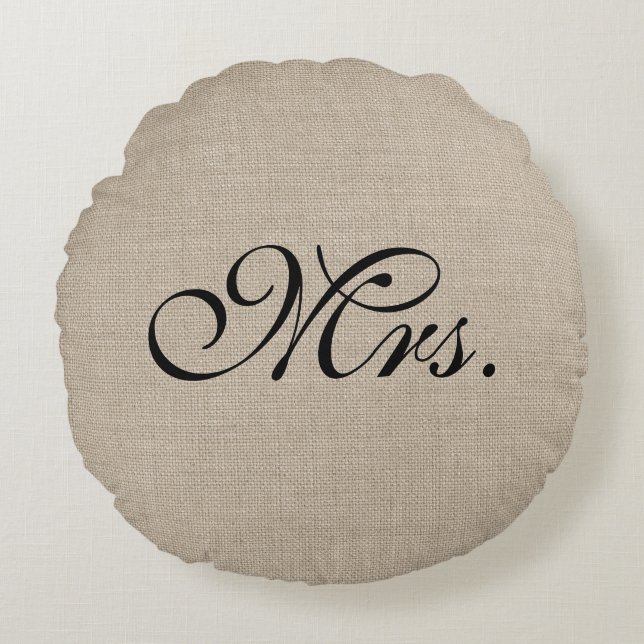 Cojín decorativo negro de señora Burlap Round (Anverso)