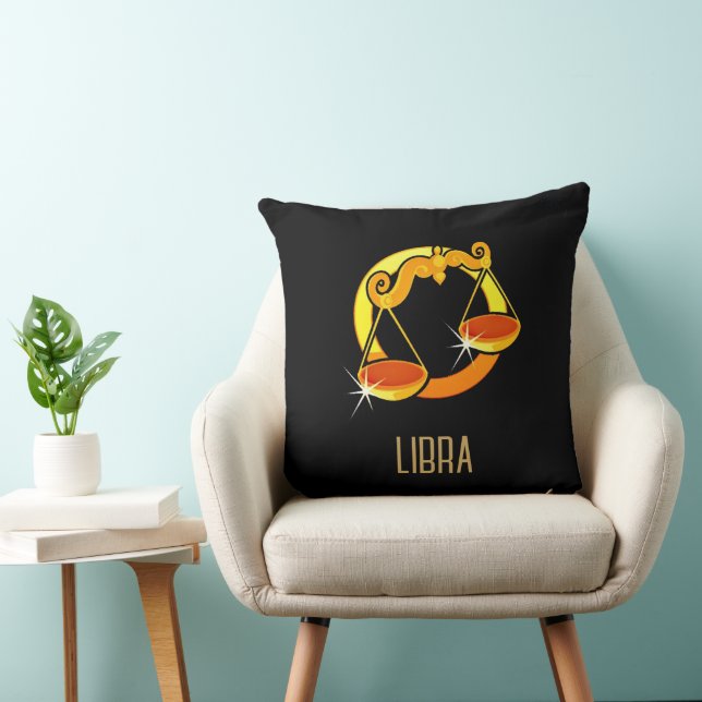 Cojín Decorativo Negro de signo libra zodiac dorado y marrón (Silla)
