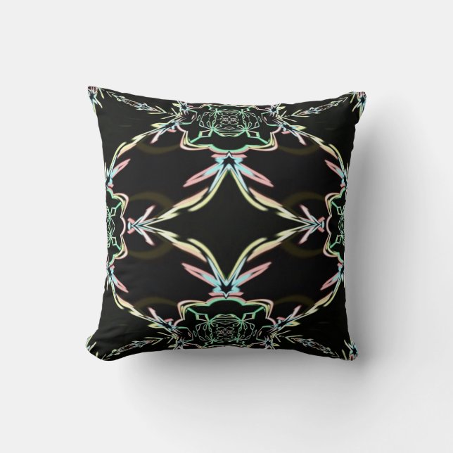 Cojín decorativo negro del fractal de los pasteles (Anverso)