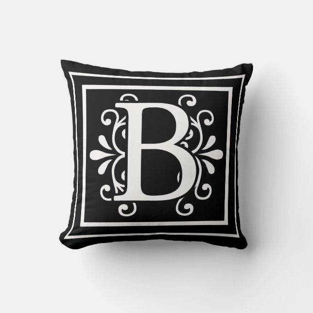 Cojín Decorativo Negro del monograma de la letra B (Anverso)