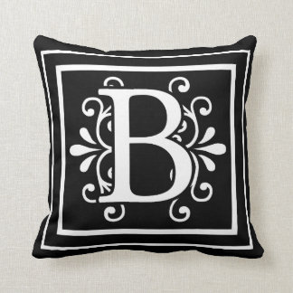 Cojín Decorativo Negro del monograma de la letra B