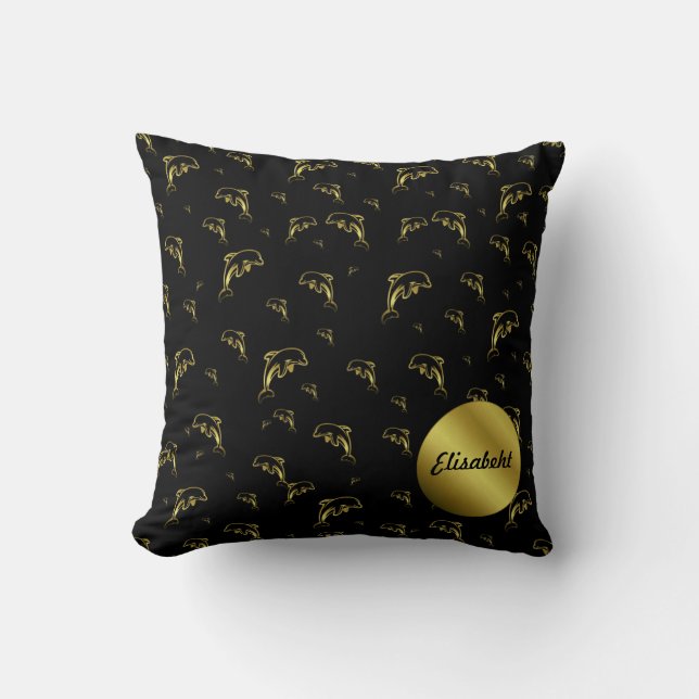 Cojín Decorativo negro, delfín, pescado, naturaleza, acuático, dise (Anverso)