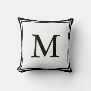 Cojín Decorativo Negro Doble Borde y Letra y Blanco