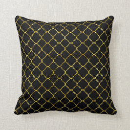 Cojín Decorativo Negro elegante Quatrefoil del oro