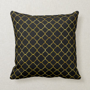 Cojín Decorativo Negro elegante Quatrefoil del oro