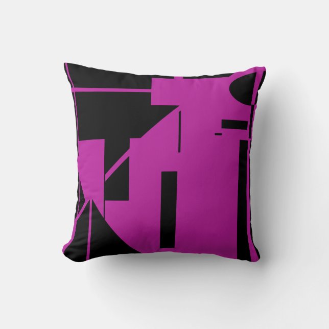 Cojín Decorativo Negro en Fuschia Humanlike Stick Figura MCM Aspect (Anverso)