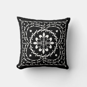 Cojín decorativo negro Fleur-de-lis Quatrefoil