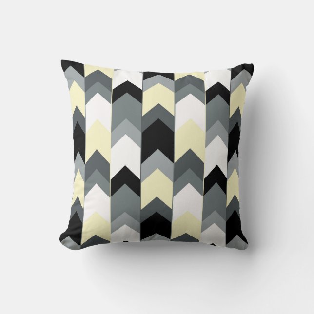 Cojín Decorativo Negro, gris, chevron amarillo (Anverso)