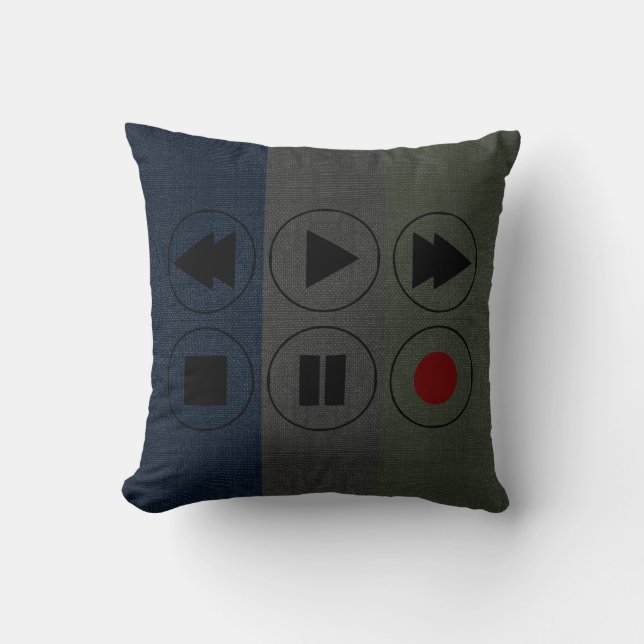 Cojín Decorativo negro gris gris negro Icono de tecnología rebobina (Anverso)