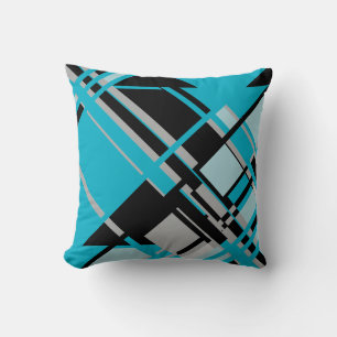 Cojín Decorativo Negro Gris Turquesa Diagonal Entrecruzado Abstract
