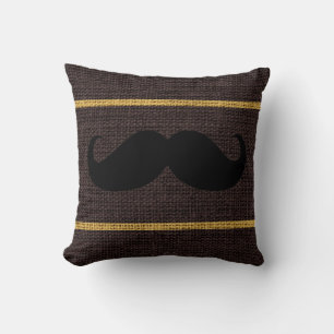 Cojín Decorativo Negro Mustache oscuro fondo de juto Burlap marrón
