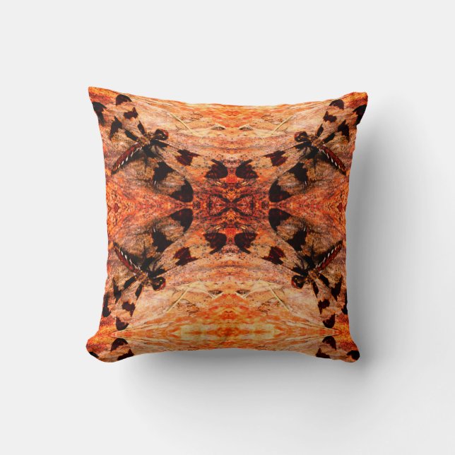 Cojín Decorativo Negro, naranja, marrón patrón de libélula maciza e (Anverso)