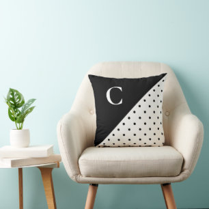 Cojín Decorativo Negro negrita en monograma del patrón de punto de