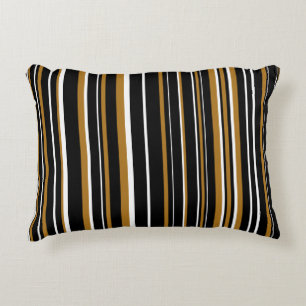 Cojín Decorativo Negro, Oro Mate, y Franja de Código de Barras Blan