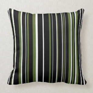 Cojín Decorativo Negro personalizable, verde oliva y raya blanca