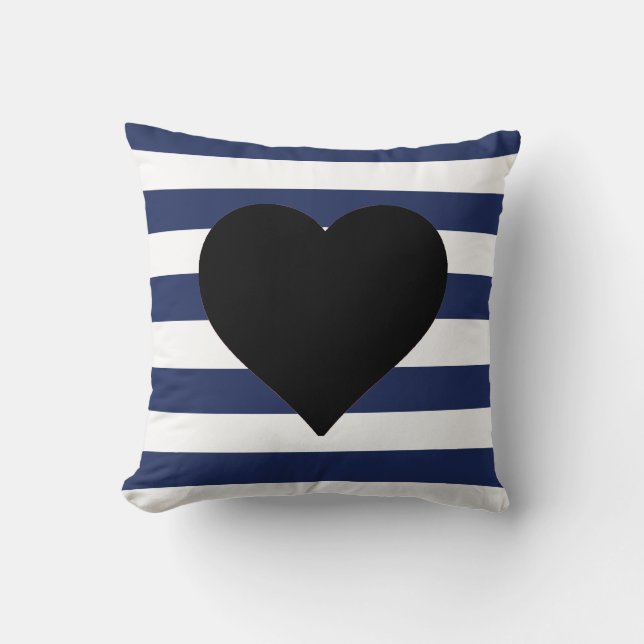Cojín decorativo negro rayado azul y blanco del (Anverso)