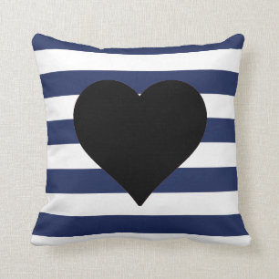 Cojín decorativo negro rayado azul y blanco del