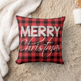 Cojín Decorativo Negro rojo de búfalo revestido | Feliz Navidad