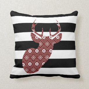 Cojín Decorativo Negro rojo moderno de los ciervos de la nieve +