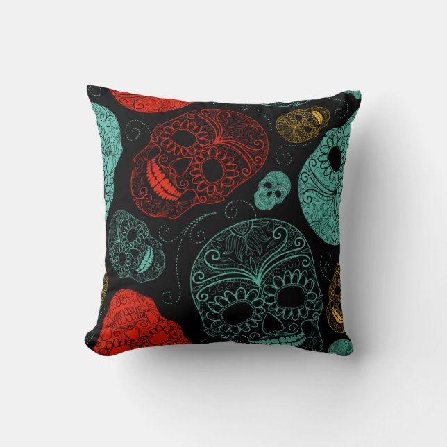 Cojín decorativo negro rojo verde azulado del (Anverso)