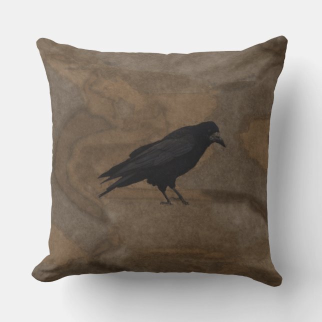 Cojín Decorativo Negro Rook Corvid británico y fondo ruso (Anverso)