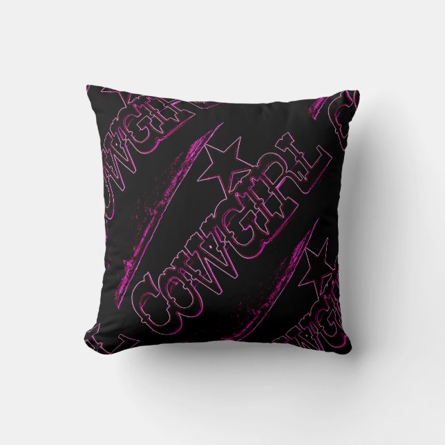 Cojín Decorativo negro vaquero rosado neón (Anverso)
