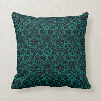 Cojín Decorativo Negro Verde azulado de Damasco