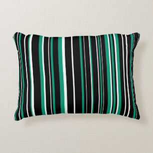 Cojín Decorativo Negro, Verde Esmeralda y Franja de Código de Barra