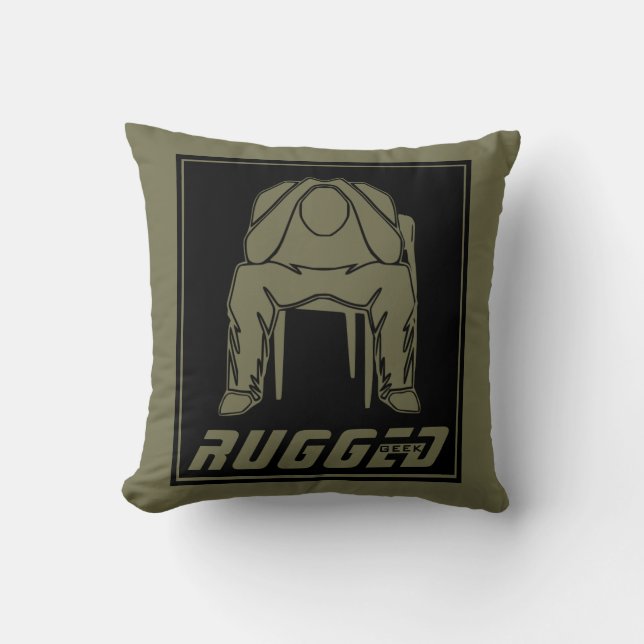 Cojín Decorativo negro verde Rugged Man Holding Head | Hombre pensa (Anverso)