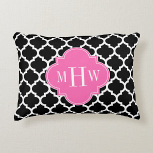 Cojín Decorativo Negro Wht Marroquí #5 Rosa Caliente #2 Monograma N