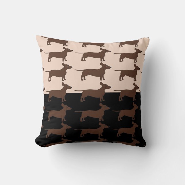 Cojín decorativo negro y beige con los Dachshunds (Anverso)