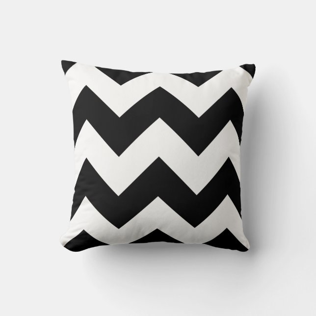 Cojín decorativo negro y blanco Chevron Zigzag (Anverso)