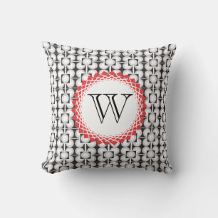 Cojín Decorativo Negro y blanco con círculo rojo y monograma