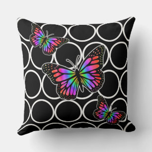 Cojín Decorativo Negro y mariposa rayado moderno