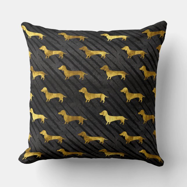 Cojín Decorativo Negro y modelo del Dachshund del oro (Anverso)