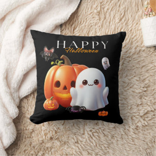 Cojín Decorativo Negro y Naranja Feliz Halloween