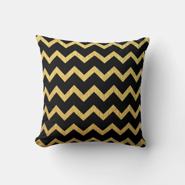 Cojín Decorativo Negro y oro Chevron (Anverso)