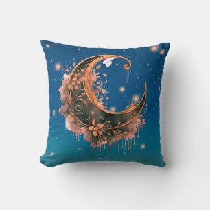 Cojín Decorativo Negro y oro rosa Luna creciente estrellada Hallowe
